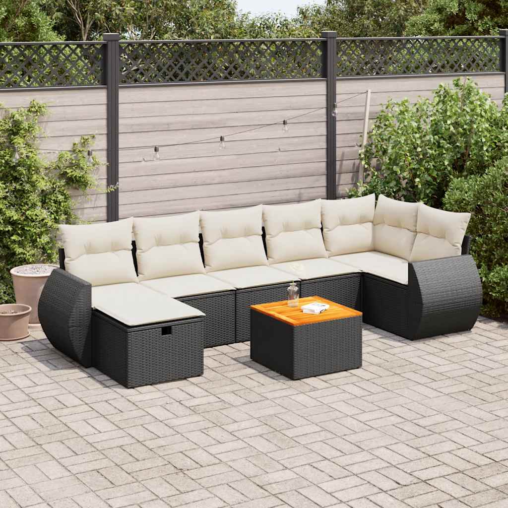 vidaXL 8-tlg. Garten-Sofagarnitur mit Kissen Schwarz Poly Rattan