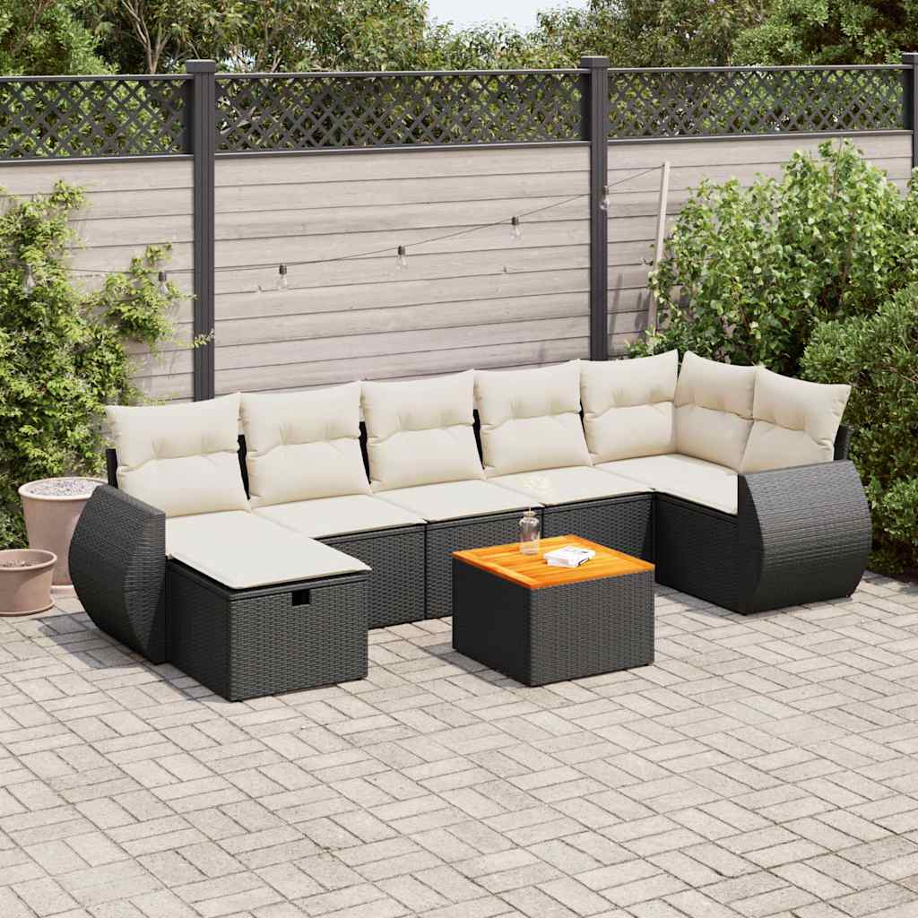 vidaXL 8-tlg. Garten-Sofagarnitur mit Kissen Schwarz Poly Rattan
