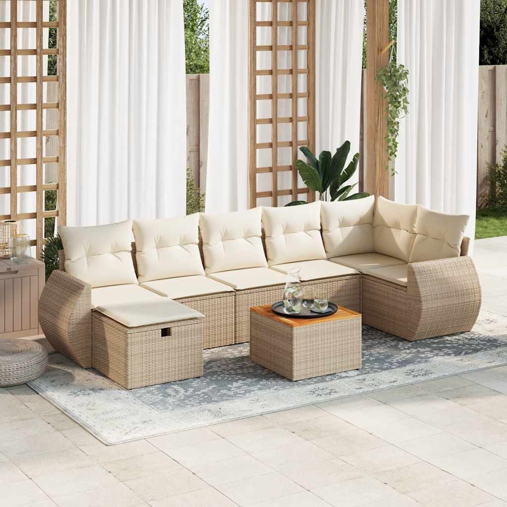 8-tlg. Garten-Sofagarnitur mit Kissen Beige Poly Rattan