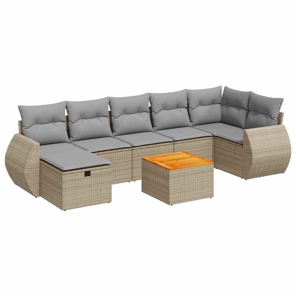 Thumbnail - vidaXL 8-tlg. Garten-Sofagarnitur mit Kissen Beige Poly Rattan