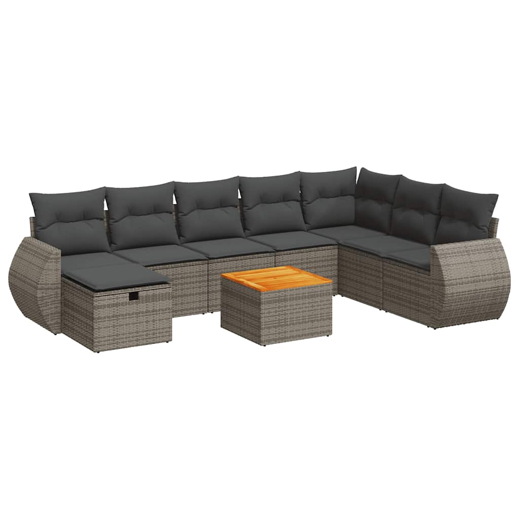 Thumbnail - vidaXL 9-tlg. Garten-Sofagarnitur mit Kissen Grau Poly Rattan