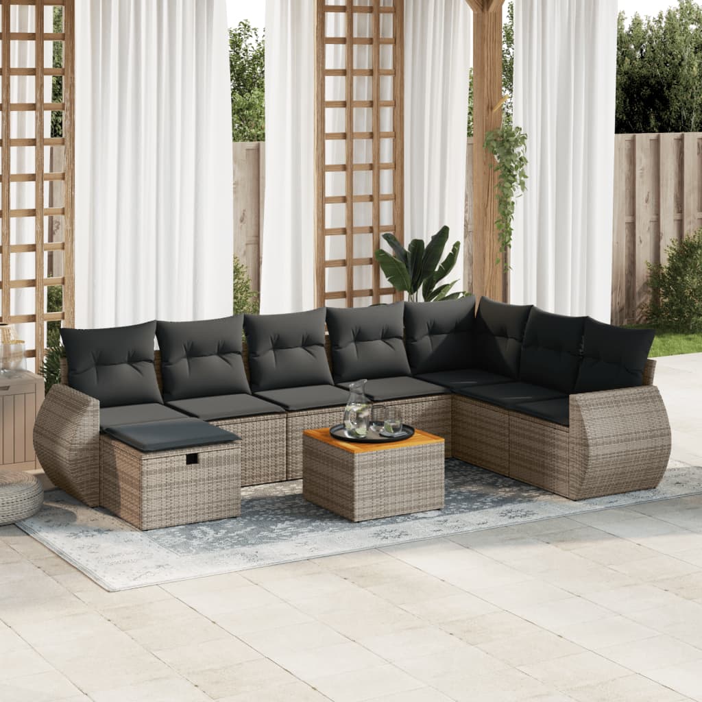 vidaXL 9-tlg. Garten-Sofagarnitur mit Kissen Grau Poly Rattan