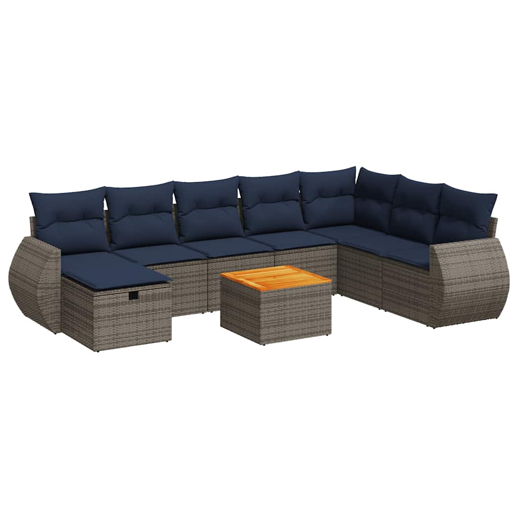 Thumbnail - vidaXL 9-tlg. Garten-Sofagarnitur mit Kissen Grau Poly Rattan