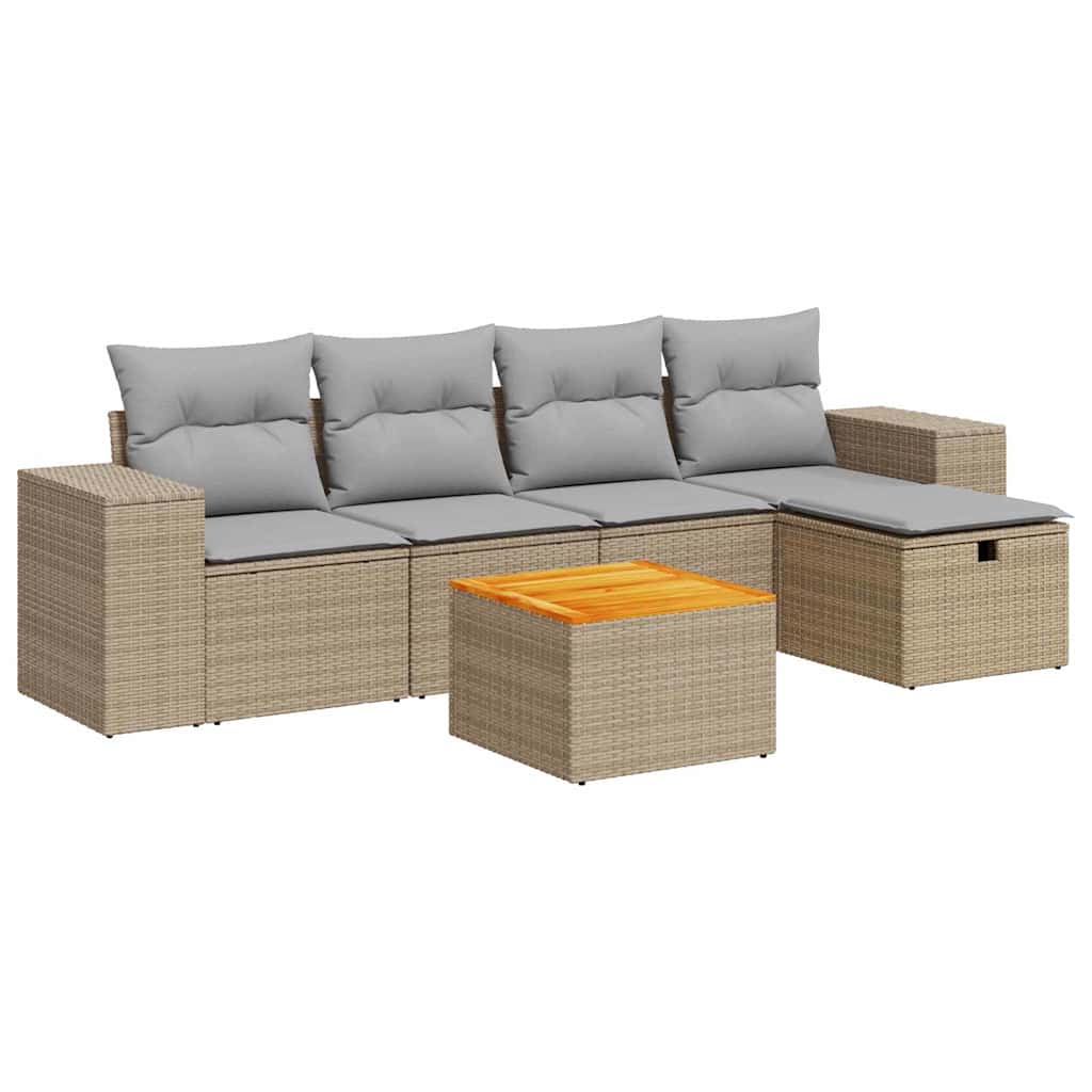 Thumbnail - vidaXL 6-tlg. Garten-Sofagarnitur mit Kissen Beige Poly Rattan