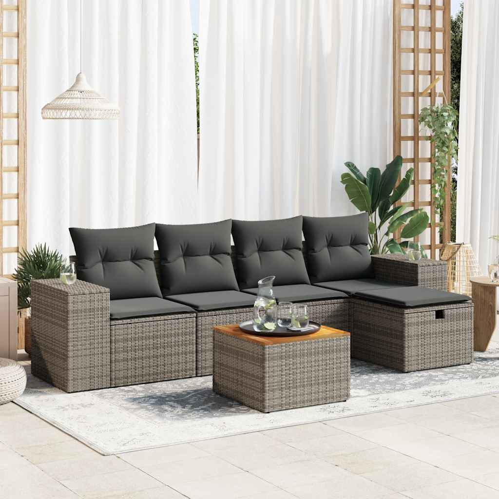 vidaXL Set mobilier grădină cu perne, 6 piese, gri, poliratan