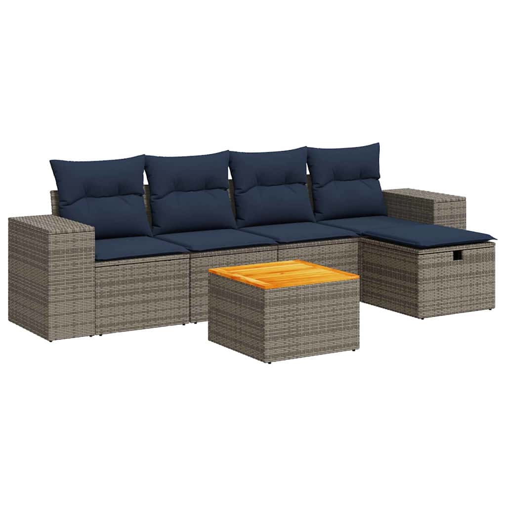 Thumbnail - vidaXL 6-tlg. Garten-Sofagarnitur mit Kissen Grau Poly Rattan