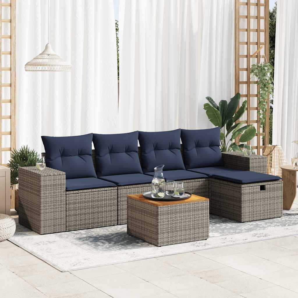 sofasæt til haven 6 dele med hynder polyrattan grå