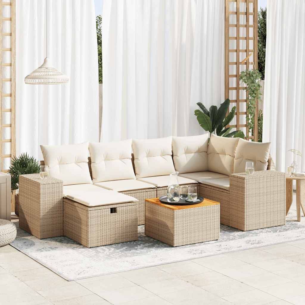 vidaXL Set canapele de grădină, 7 piese, cu perne, bej, poliratan