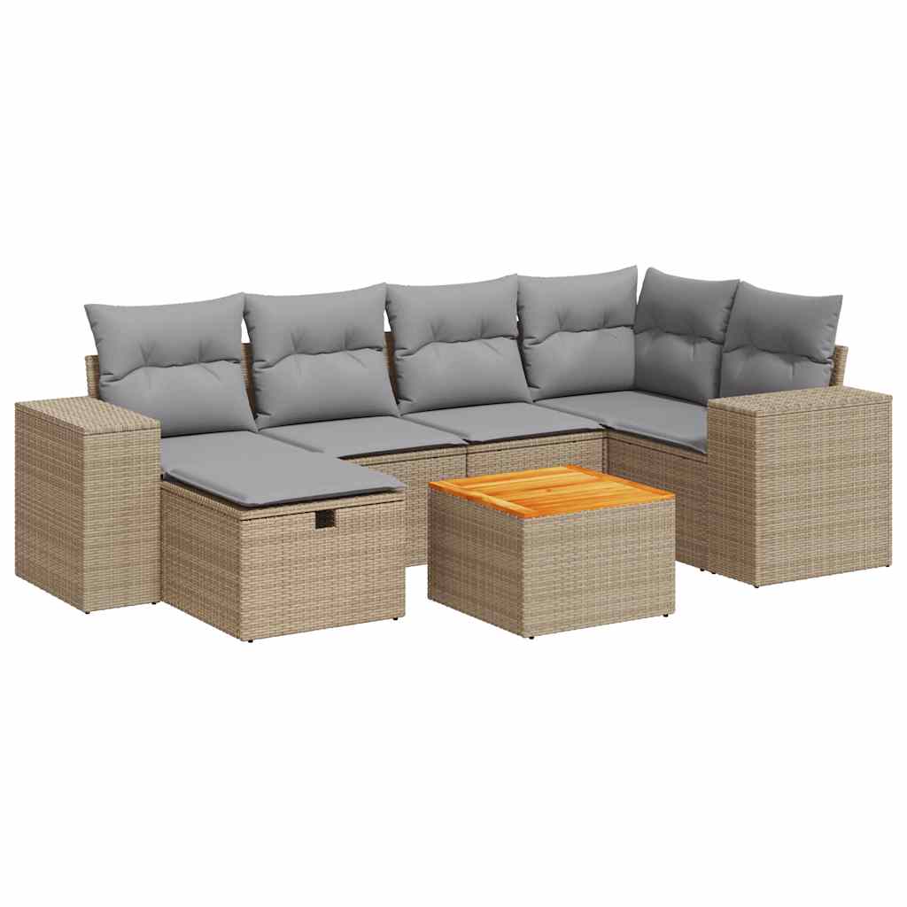 Thumbnail - vidaXL 7-tlg. Garten-Sofagarnitur mit Kissen Beige Poly Rattan