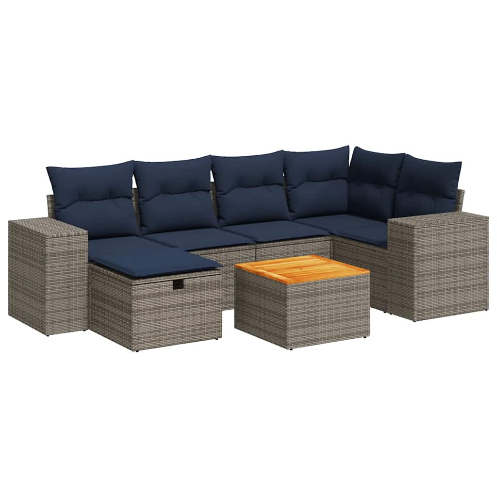 Thumbnail - vidaXL 7-tlg. Garten-Sofagarnitur mit Kissen Grau Poly Rattan