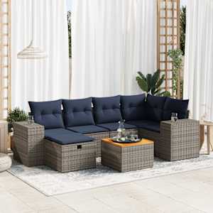 Vrtna sedežna garnitura 7-delna z blazinami siv poli ratan