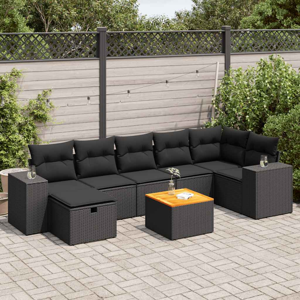 vidaXL Set mobilier de grădină cu perne, 8 piese, negru, poliratan