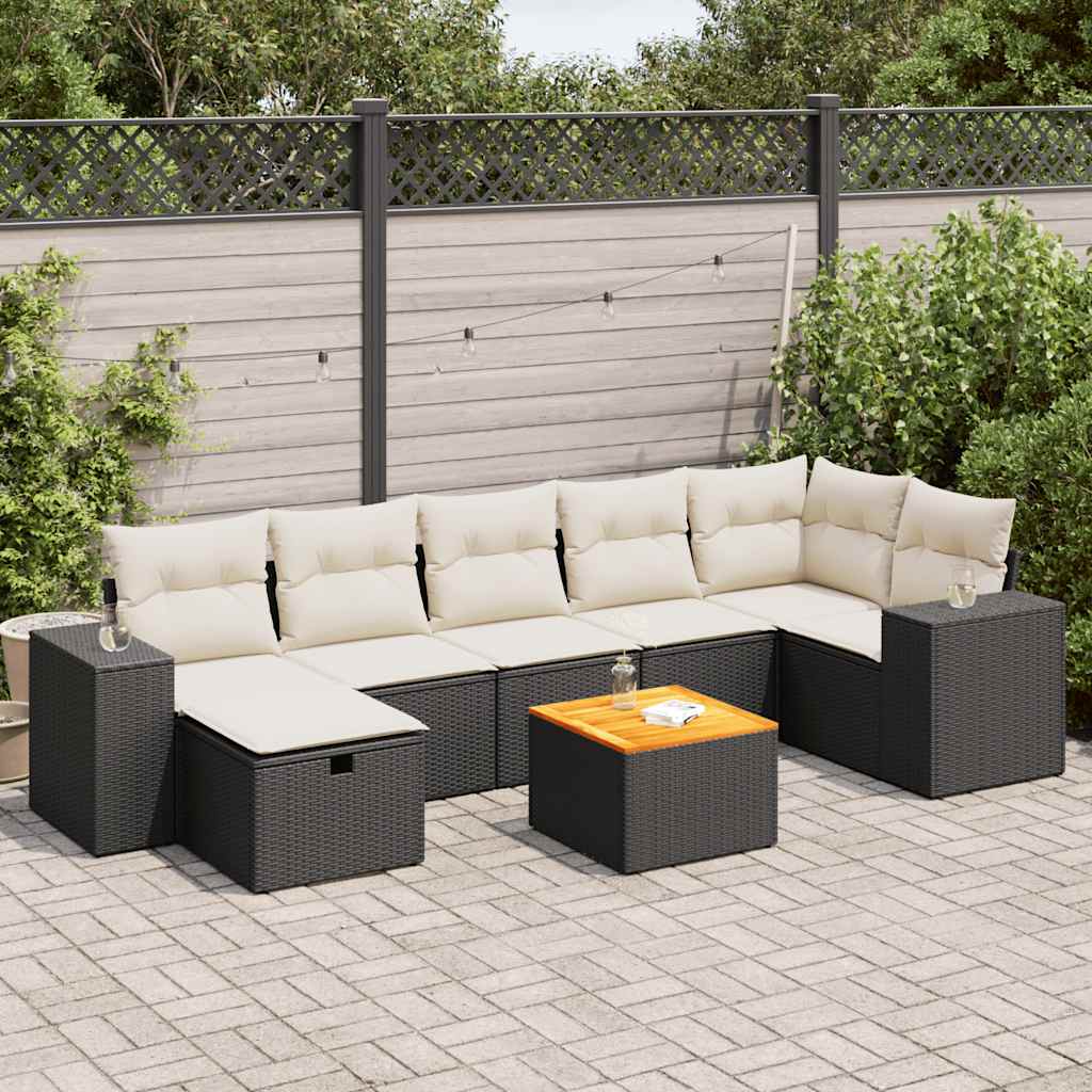 vidaXL 8-tlg. Garten-Sofagarnitur mit Kissen Schwarz Poly Rattan