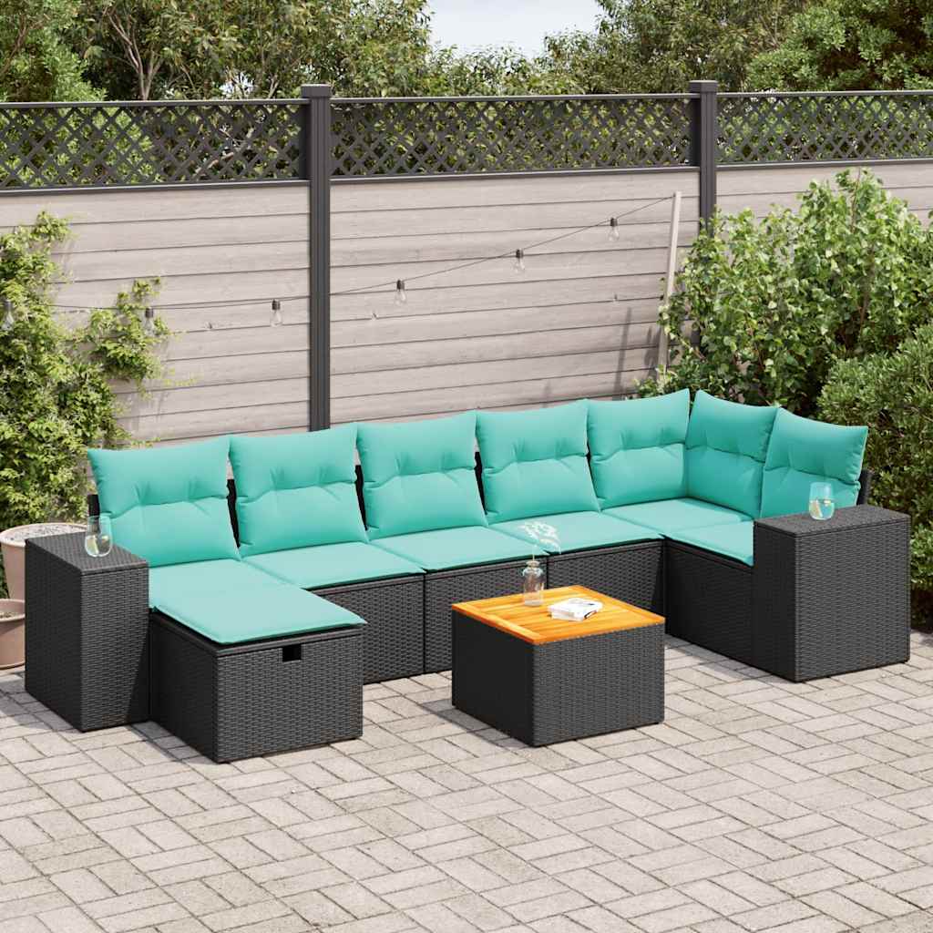 vidaXL Set mobilier de grădină cu perne, 8 piese, negru, poliratan