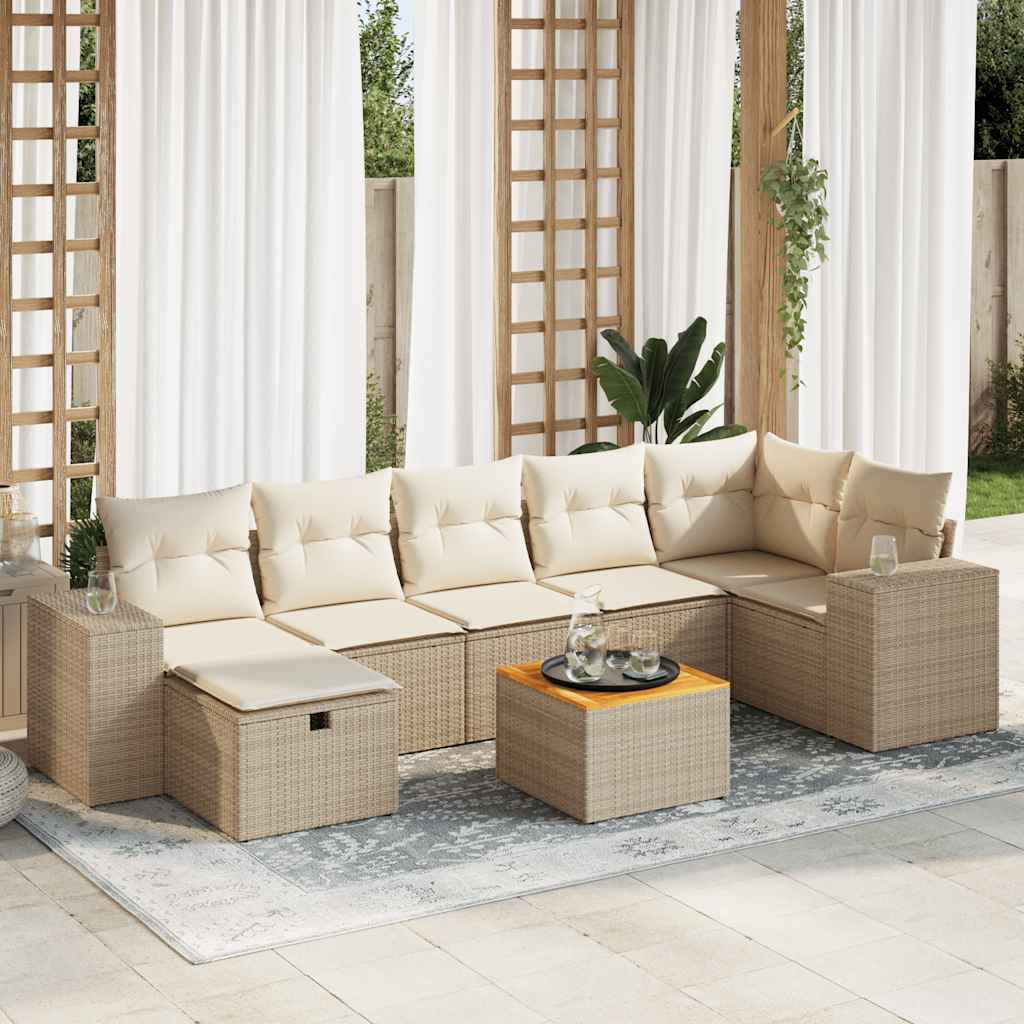 vidaXL 8-tlg. Garten-Sofagarnitur mit Kissen Beige Poly Rattan