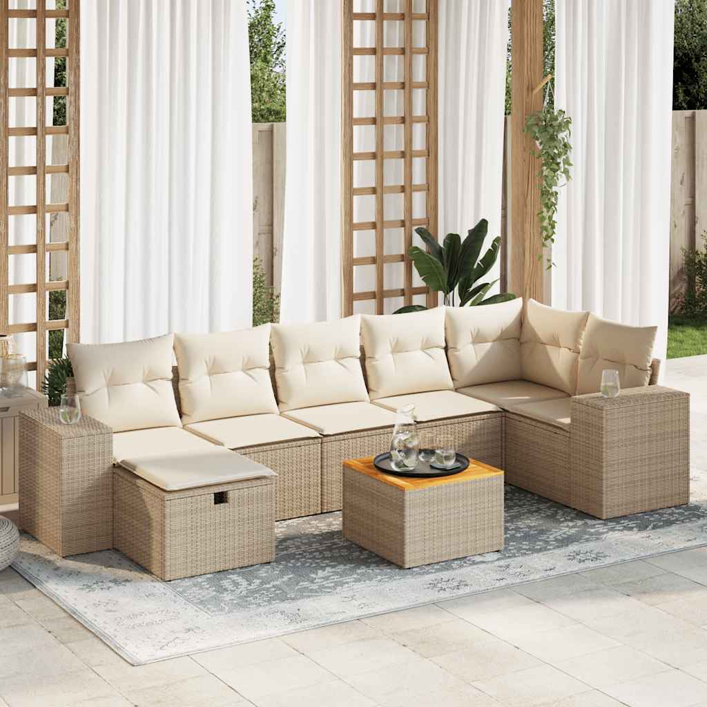 vidaXL Set canapele de grădină, 8 piese, cu perne, bej, poliratan