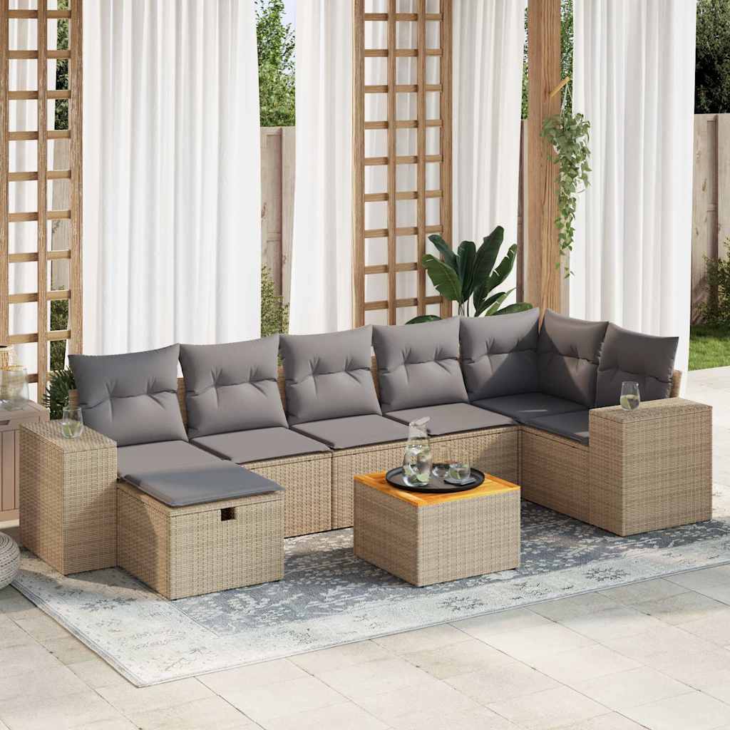 vidaXL 8-tlg. Garten-Sofagarnitur mit Kissen Beige Poly Rattan