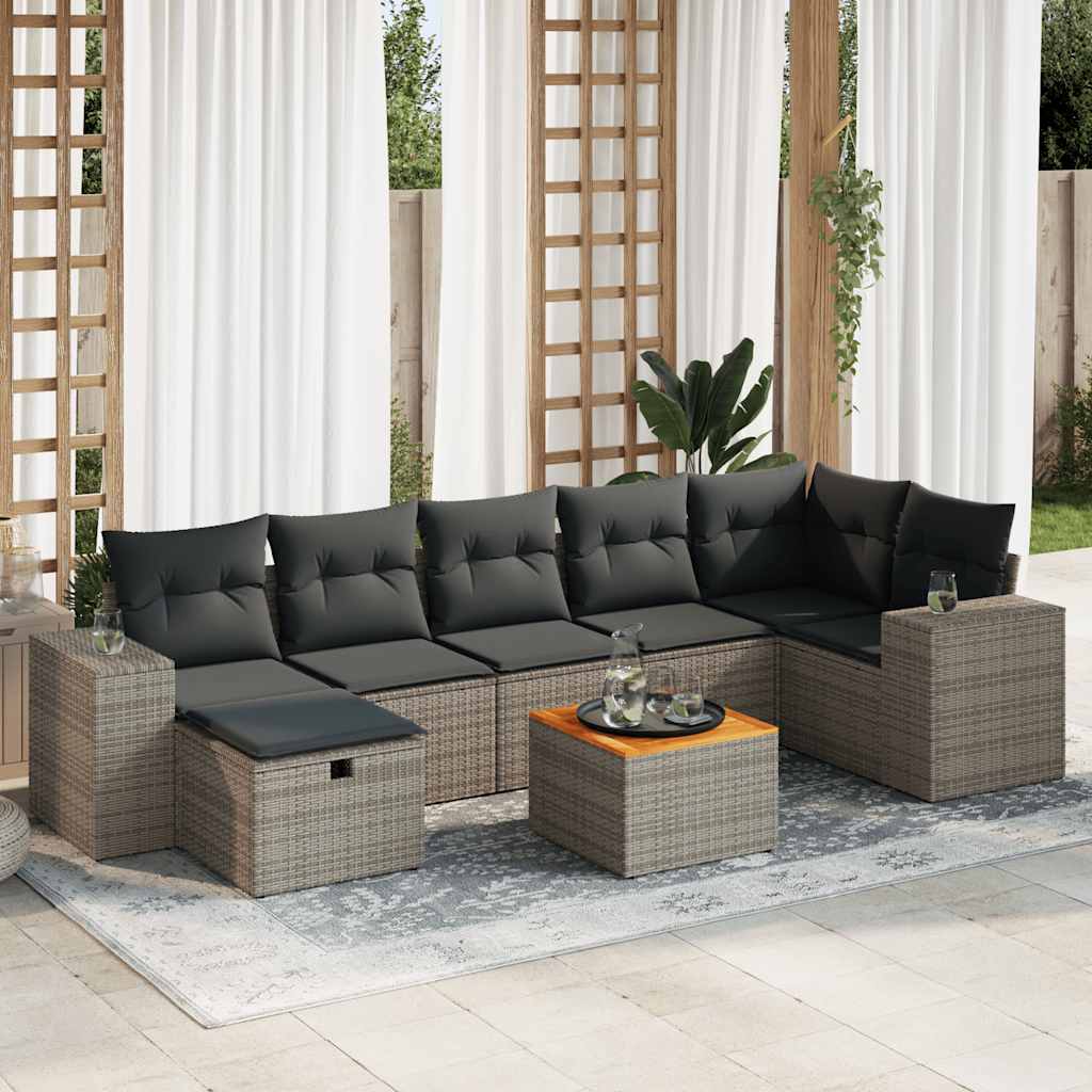 vidaXL 8-tlg. Garten-Sofagarnitur mit Kissen Grau Poly Rattan