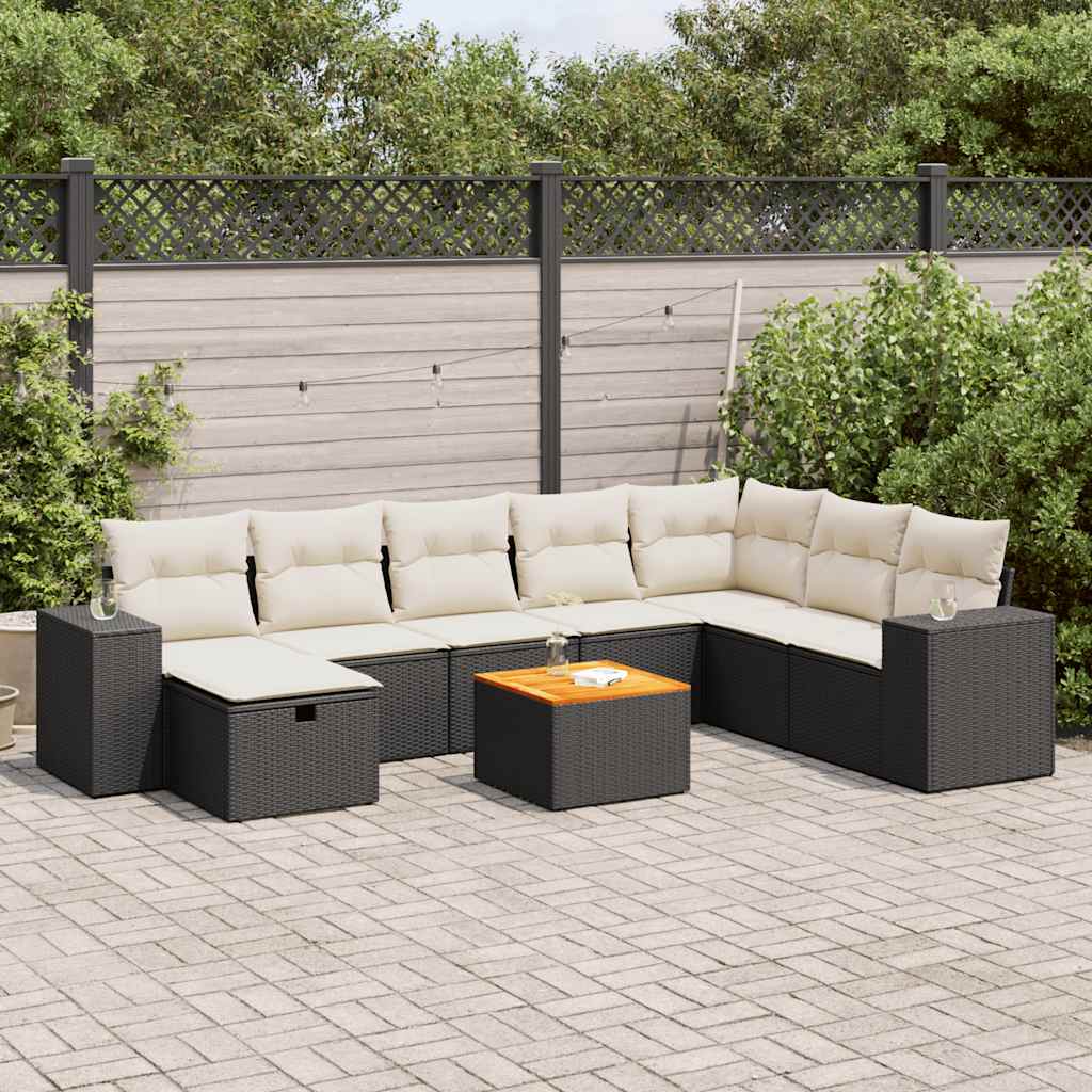 vidaXL 9-tlg. Garten-Sofagarnitur mit Kissen Schwarz Poly Rattan