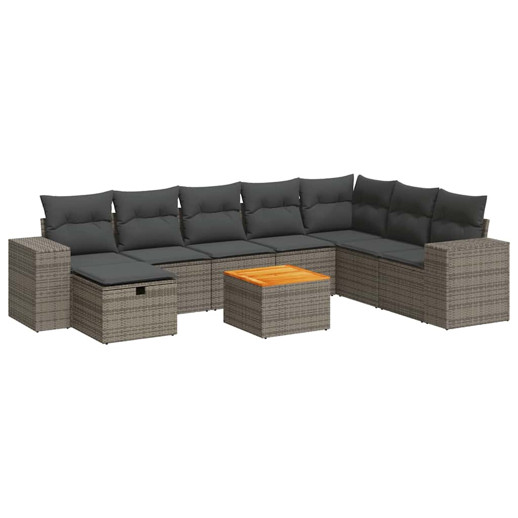 Thumbnail - vidaXL 9-tlg. Garten-Sofagarnitur mit Kissen Grau Poly Rattan