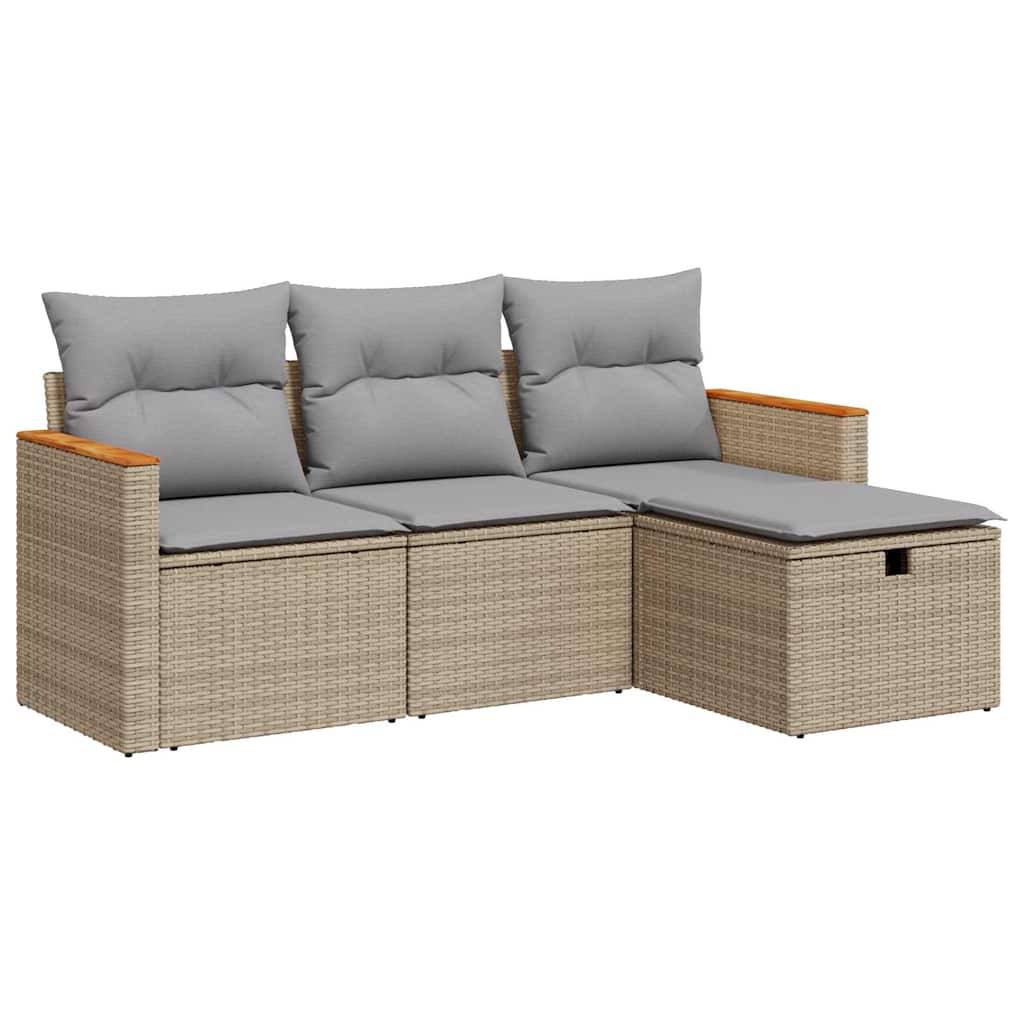 Thumbnail - vidaXL 4-tlg. Garten-Sofagarnitur mit Kissen Beige Poly Rattan