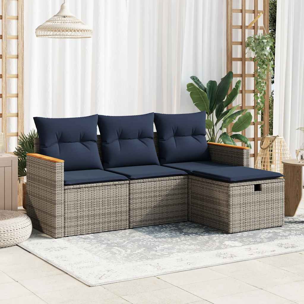 sofasæt til haven 4 dele med hynder polyrattan grå