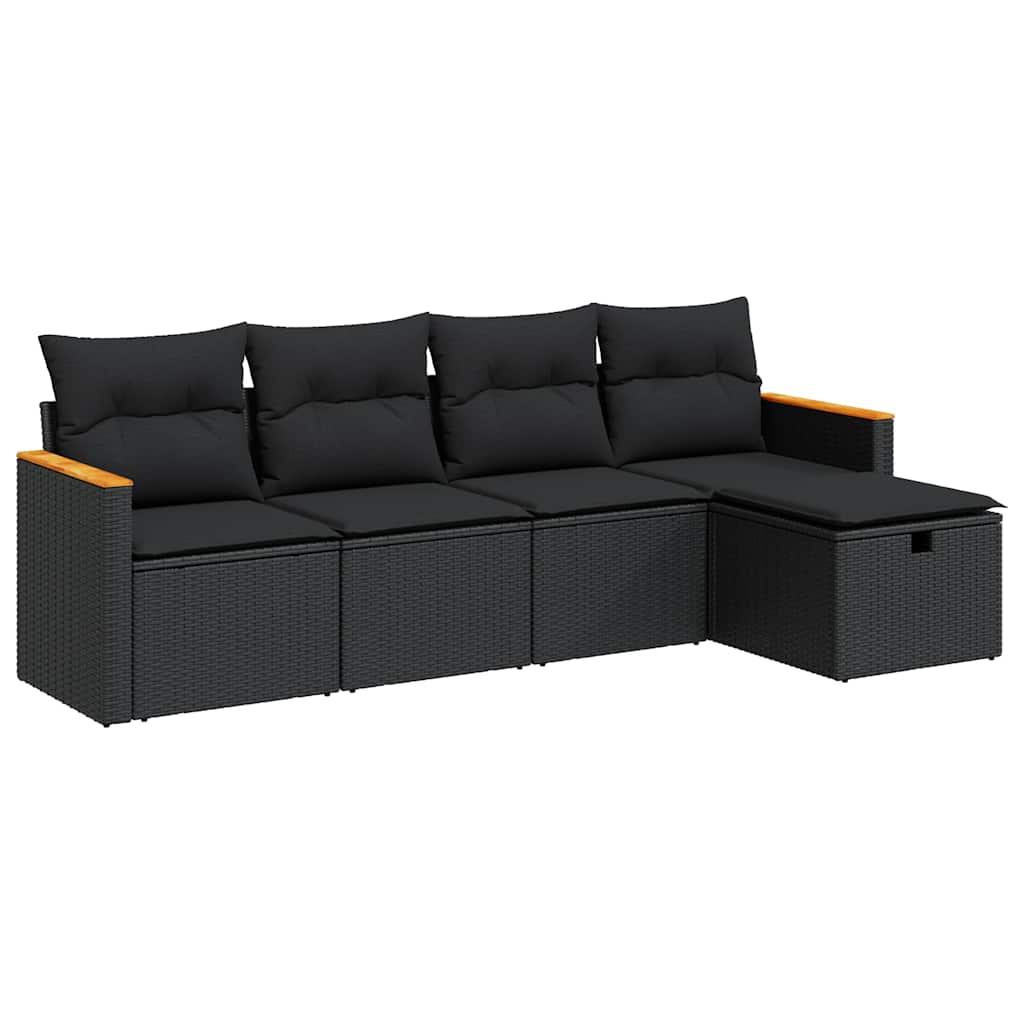 Thumbnail - vidaXL 5-tlg. Garten-Sofagarnitur mit Kissen Schwarz Poly Rattan