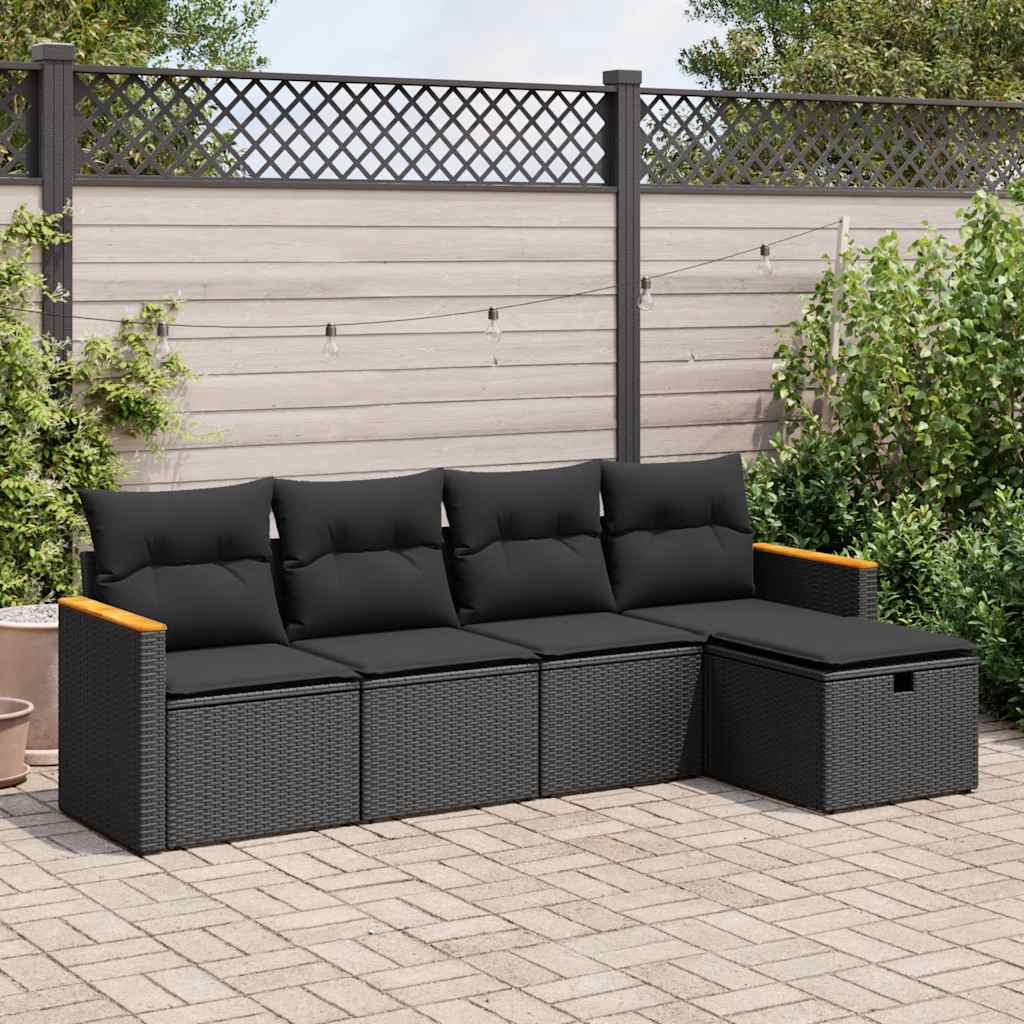 vidaXL Set mobilier de grădină cu perne, 5 piese, negru, poliratan