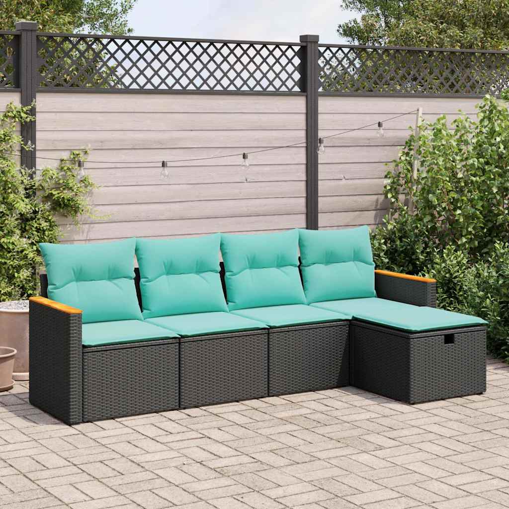 vidaXL Set mobilier de grădină cu perne, 5 piese, negru, poliratan