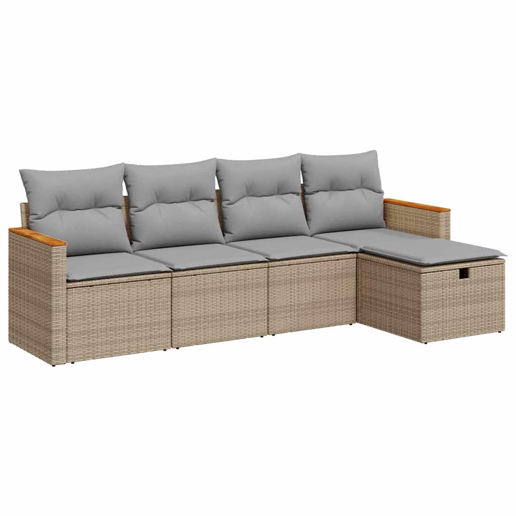 vidaXL 5-dijelni vrtni set sofa s jastucima bež od poliratana-image-3325902