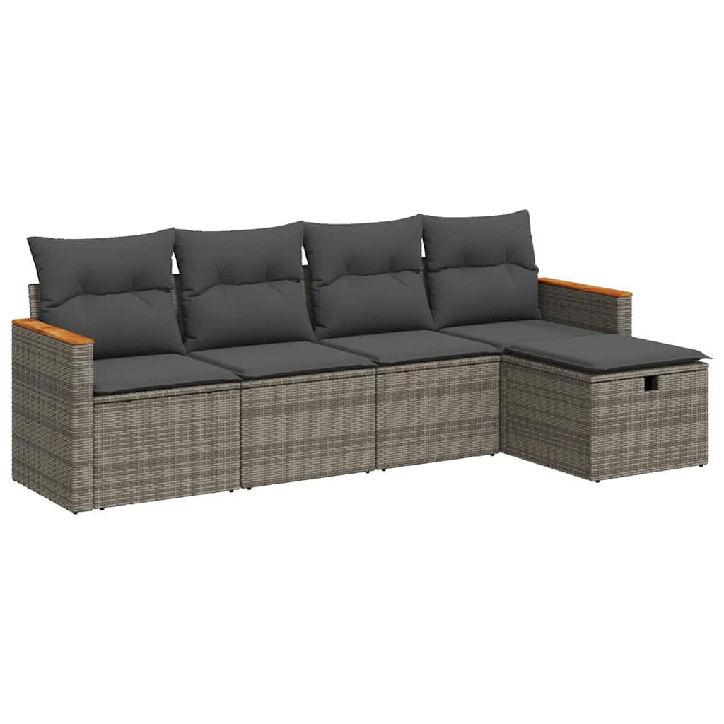 Thumbnail - vidaXL 5-tlg. Garten-Sofagarnitur mit Kissen Grau Poly Rattan