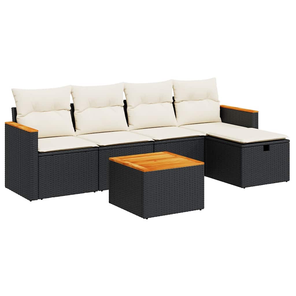 Thumbnail - vidaXL 6-tlg. Garten-Sofagarnitur mit Kissen Schwarz Poly Rattan
