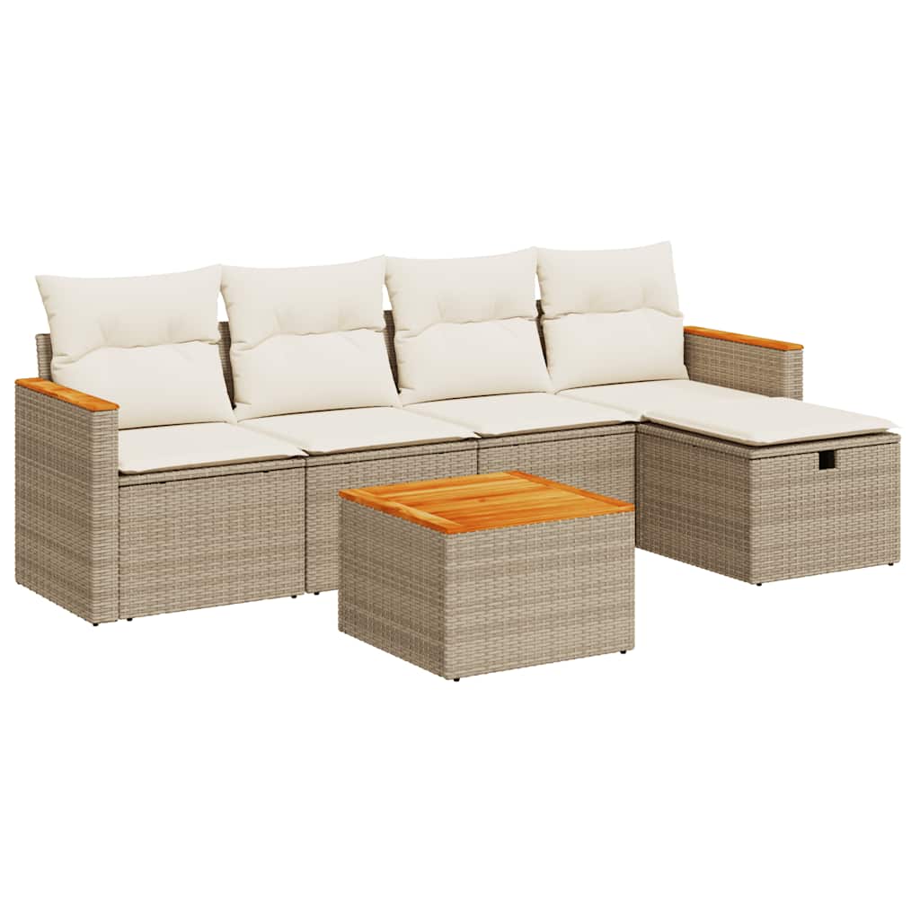 Thumbnail - vidaXL 6-tlg. Garten-Sofagarnitur mit Kissen Beige Poly Rattan
