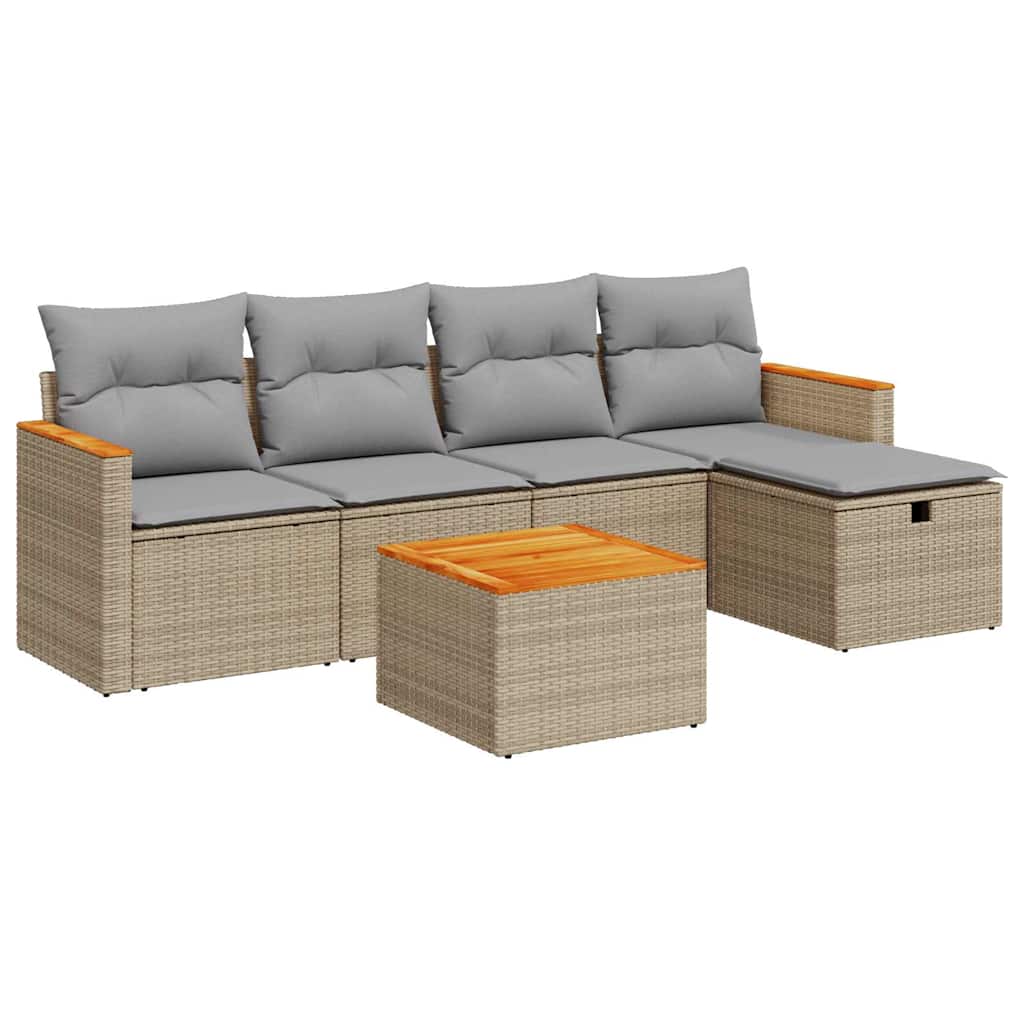 Thumbnail - vidaXL 6-tlg. Garten-Sofagarnitur mit Kissen Beige Poly Rattan