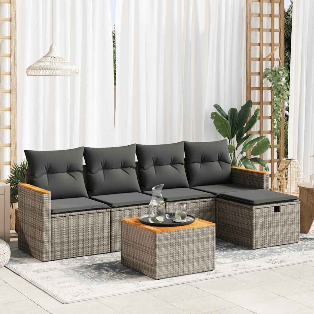 vidaXL 6-tlg. Garten-Sofagarnitur mit Kissen Grau Poly Rattan