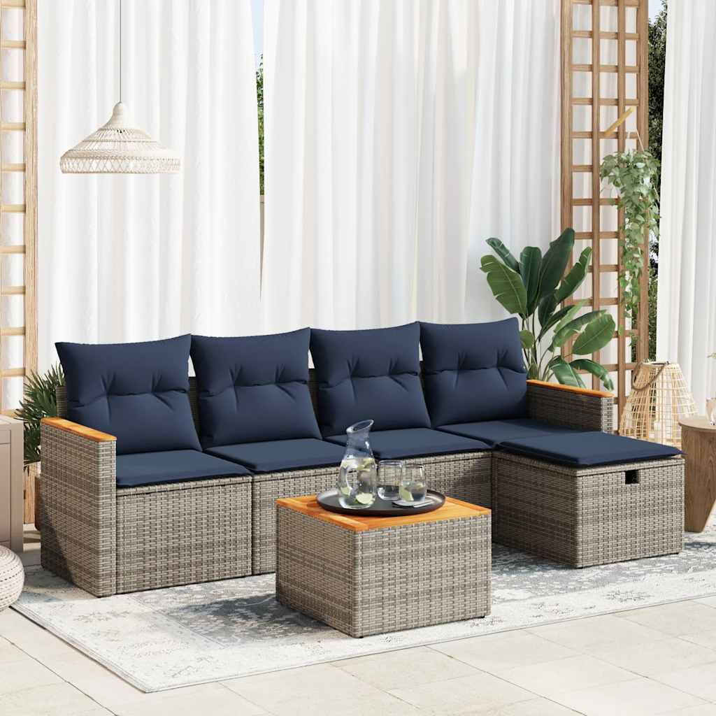 vidaXL 6-tlg. Garten-Sofagarnitur mit Kissen Grau Poly Rattan