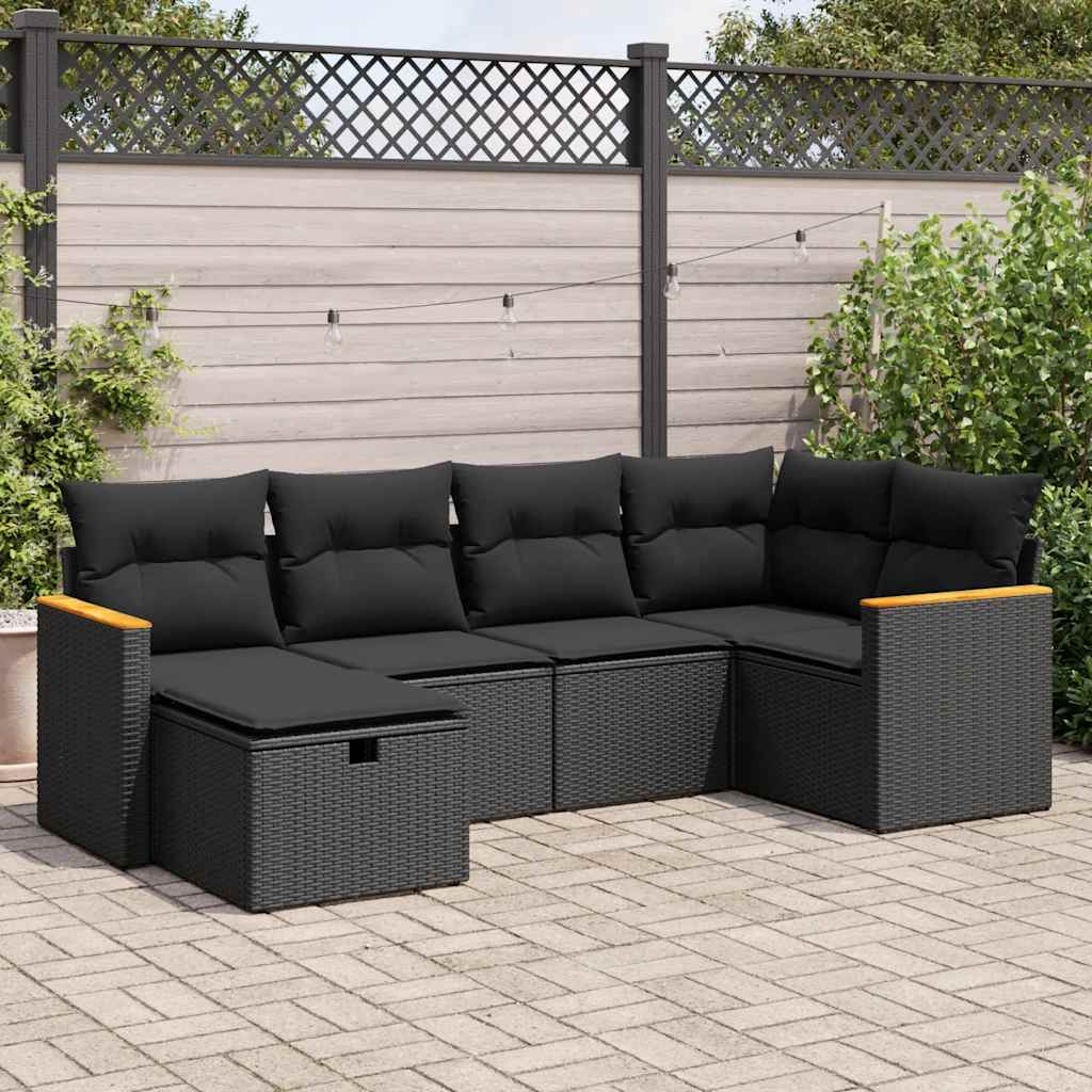 vidaXL Set mobilier de grădină cu perne, 6 piese, negru, poliratan