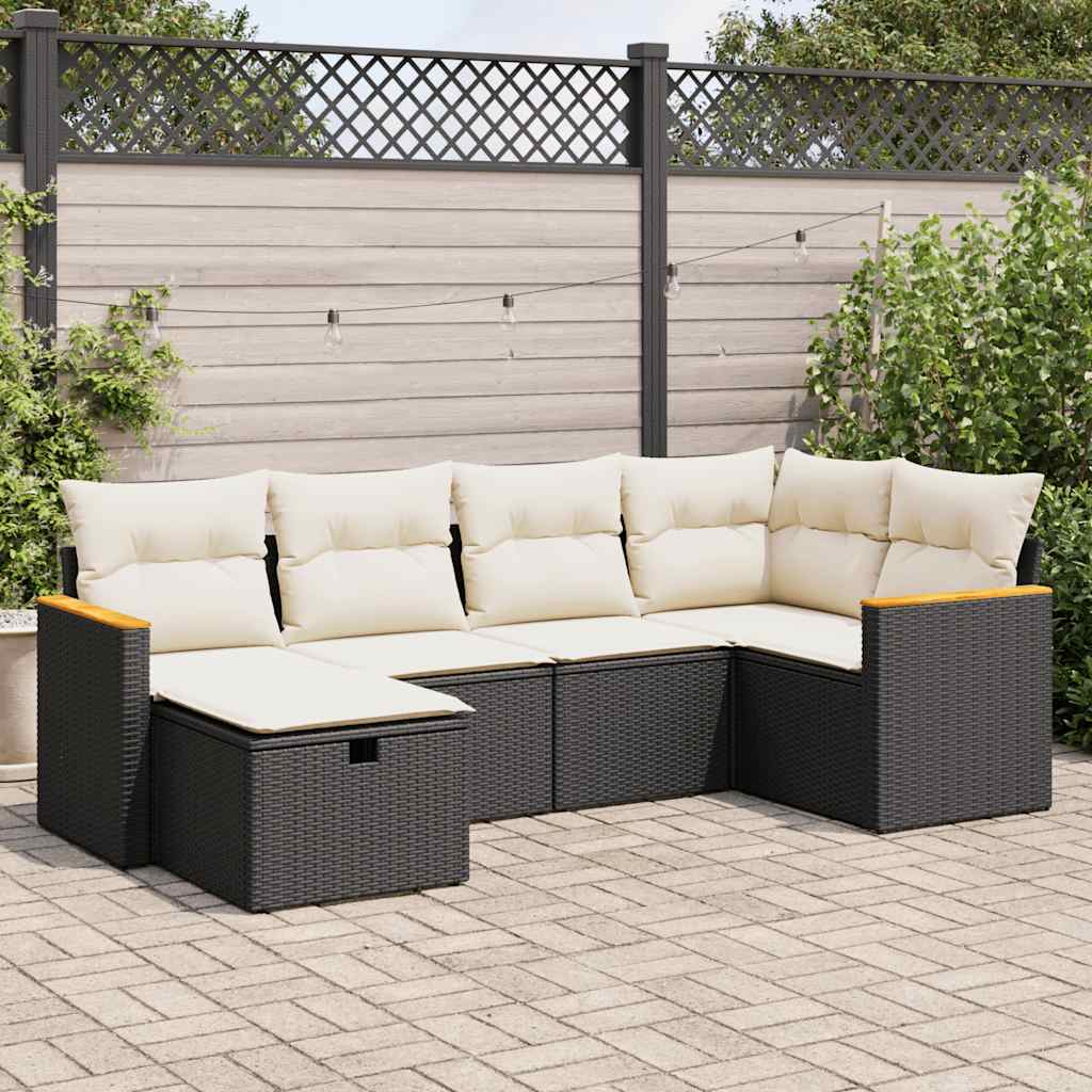 vidaXL 6-tlg. Garten-Sofagarnitur mit Kissen Schwarz Poly Rattan