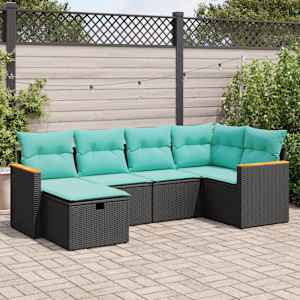 Vrtna sedežna garnitura 6-delna z blazinami črna poli ratan