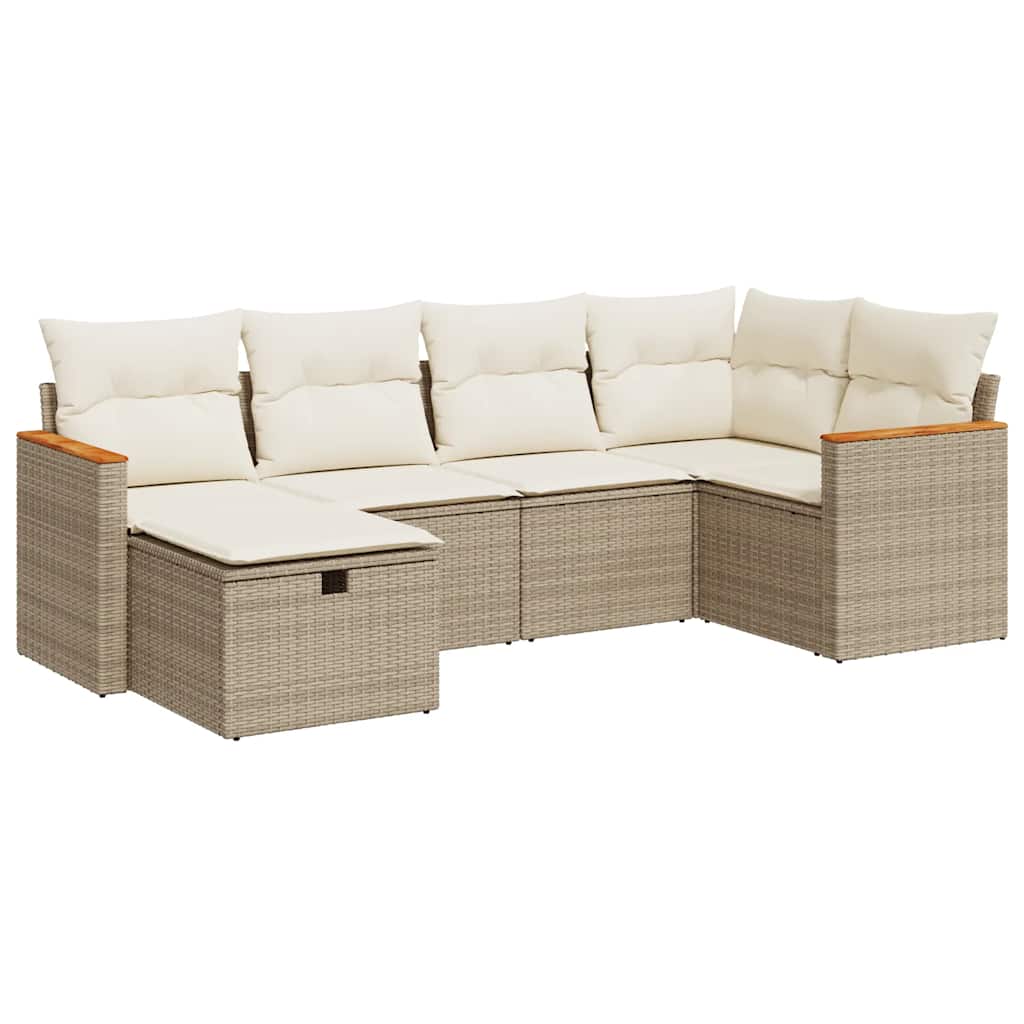 Thumbnail - vidaXL 6-tlg. Garten-Sofagarnitur mit Kissen Beige Poly Rattan