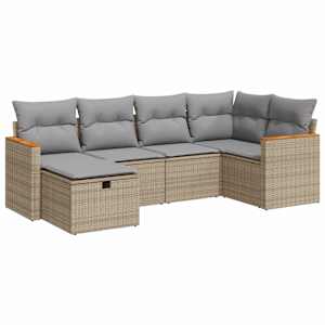 6dílná zahradní sedací souprava s poduškami béžová polyratan - obrázek 2