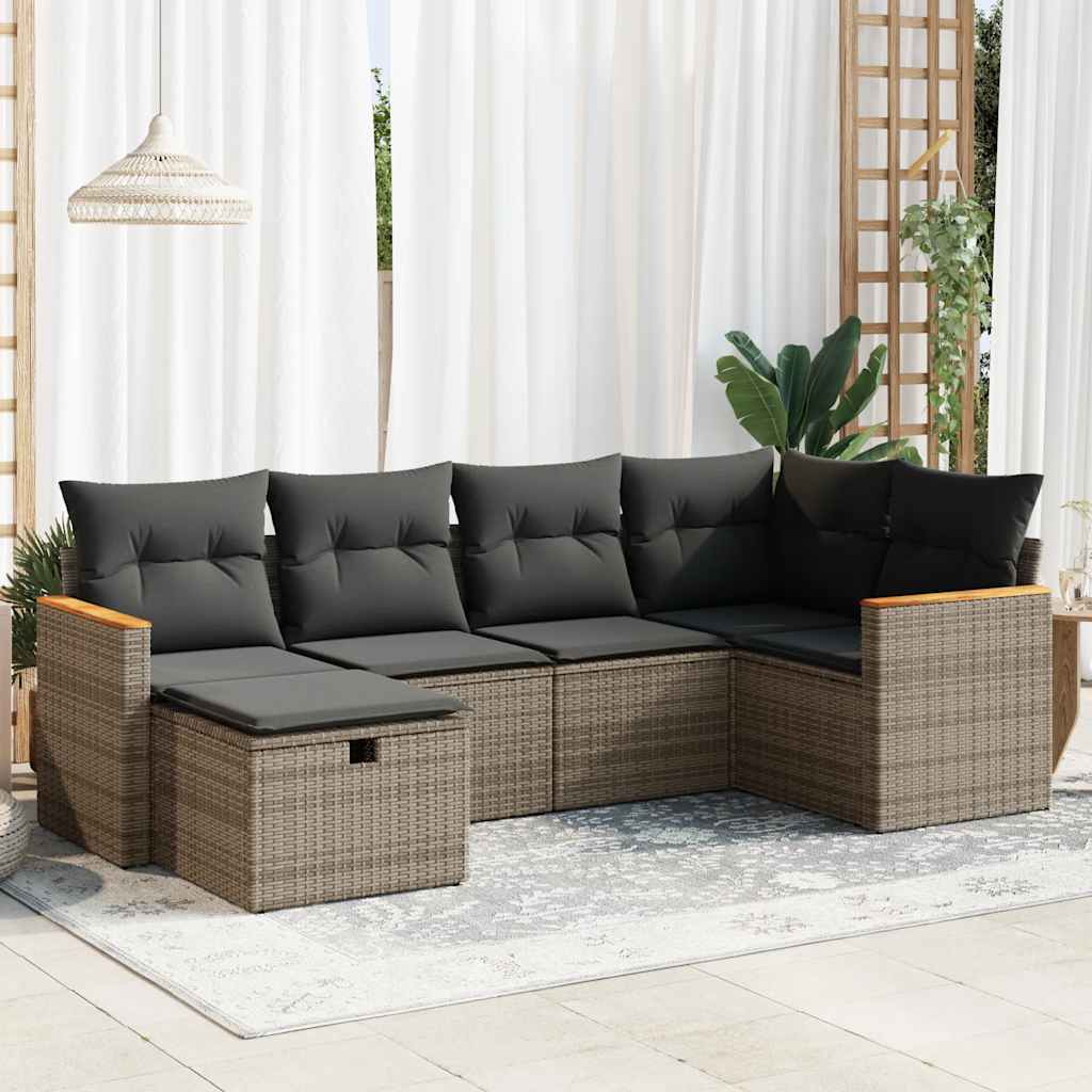 vidaXL 6-tlg. Garten-Sofagarnitur mit Kissen Grau Poly Rattan