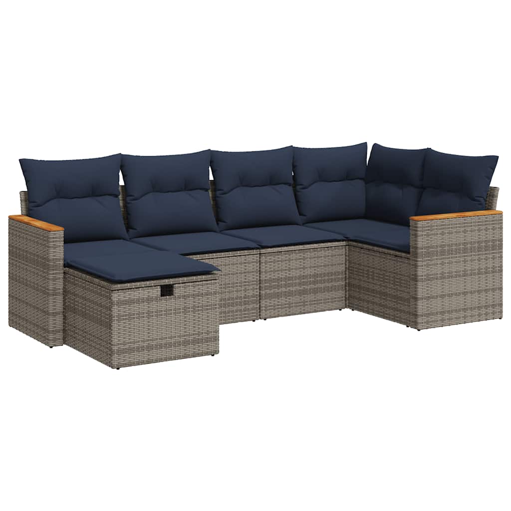 Thumbnail - vidaXL 6-tlg. Garten-Sofagarnitur mit Kissen Grau Poly Rattan