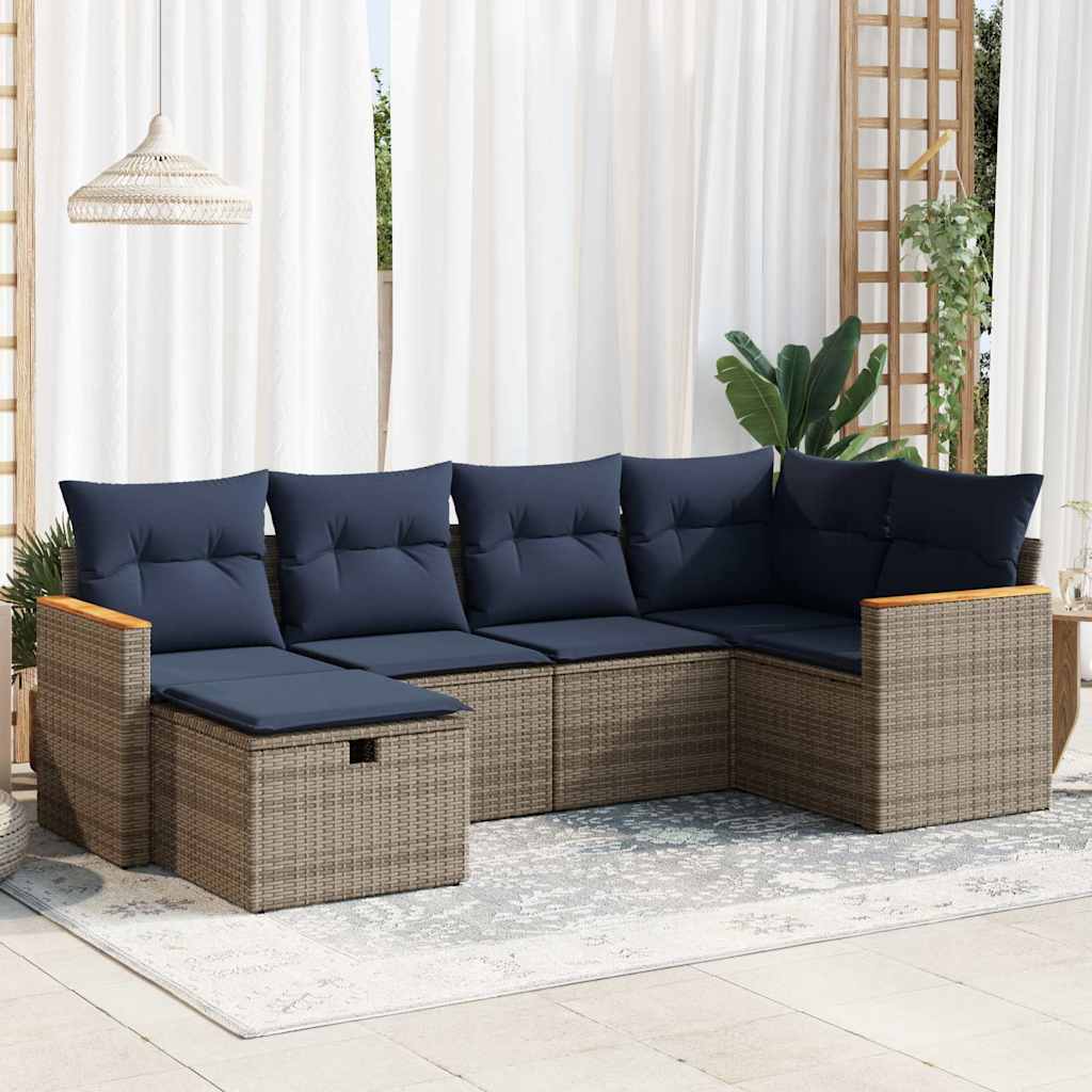 6-dijelni set vrtnih sofa od poliratana s jastucima sivi