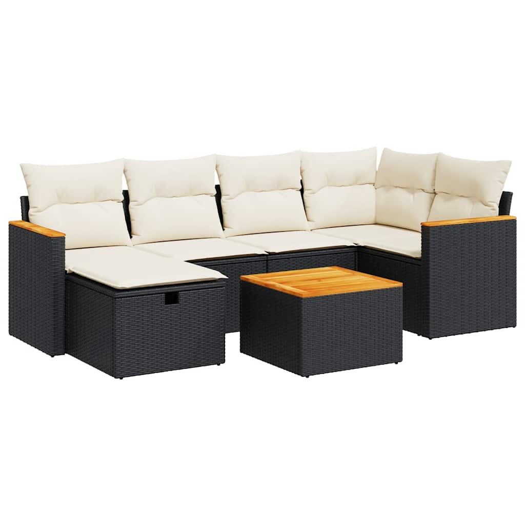 Thumbnail - vidaXL 7-tlg. Garten-Sofagarnitur mit Kissen Schwarz Poly Rattan