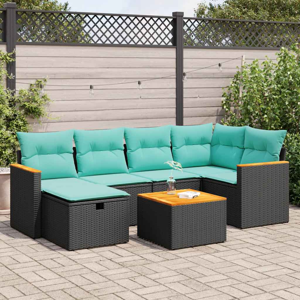 vidaXL Set canapele de grădină cu perne, 7 piese, negru, poliratan