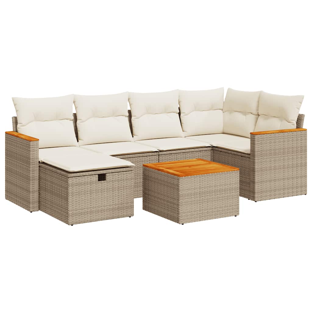 Thumbnail - vidaXL 7-tlg. Garten-Sofagarnitur mit Kissen Beige Poly Rattan