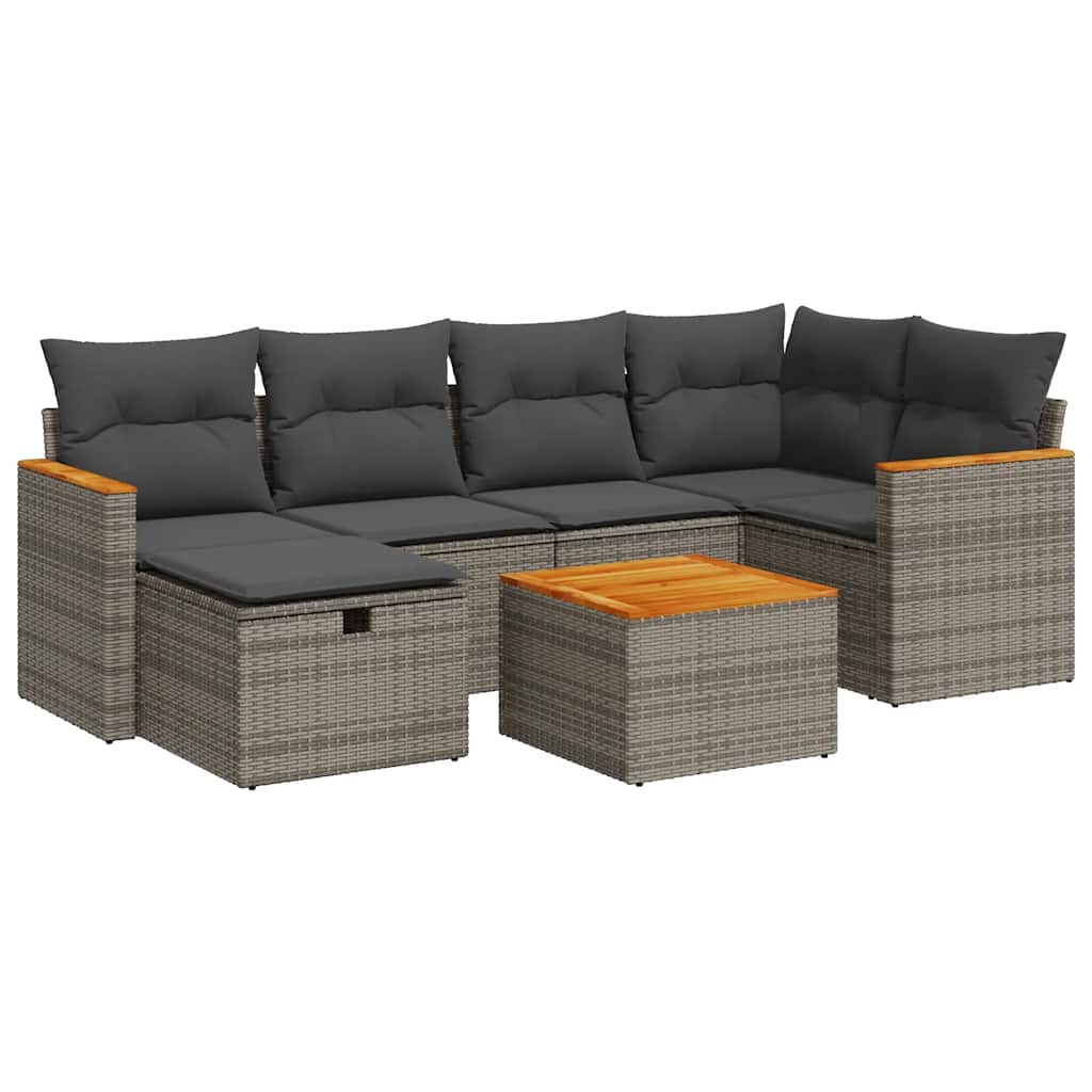 Thumbnail - vidaXL 7-tlg. Garten-Sofagarnitur mit Kissen Grau Poly Rattan