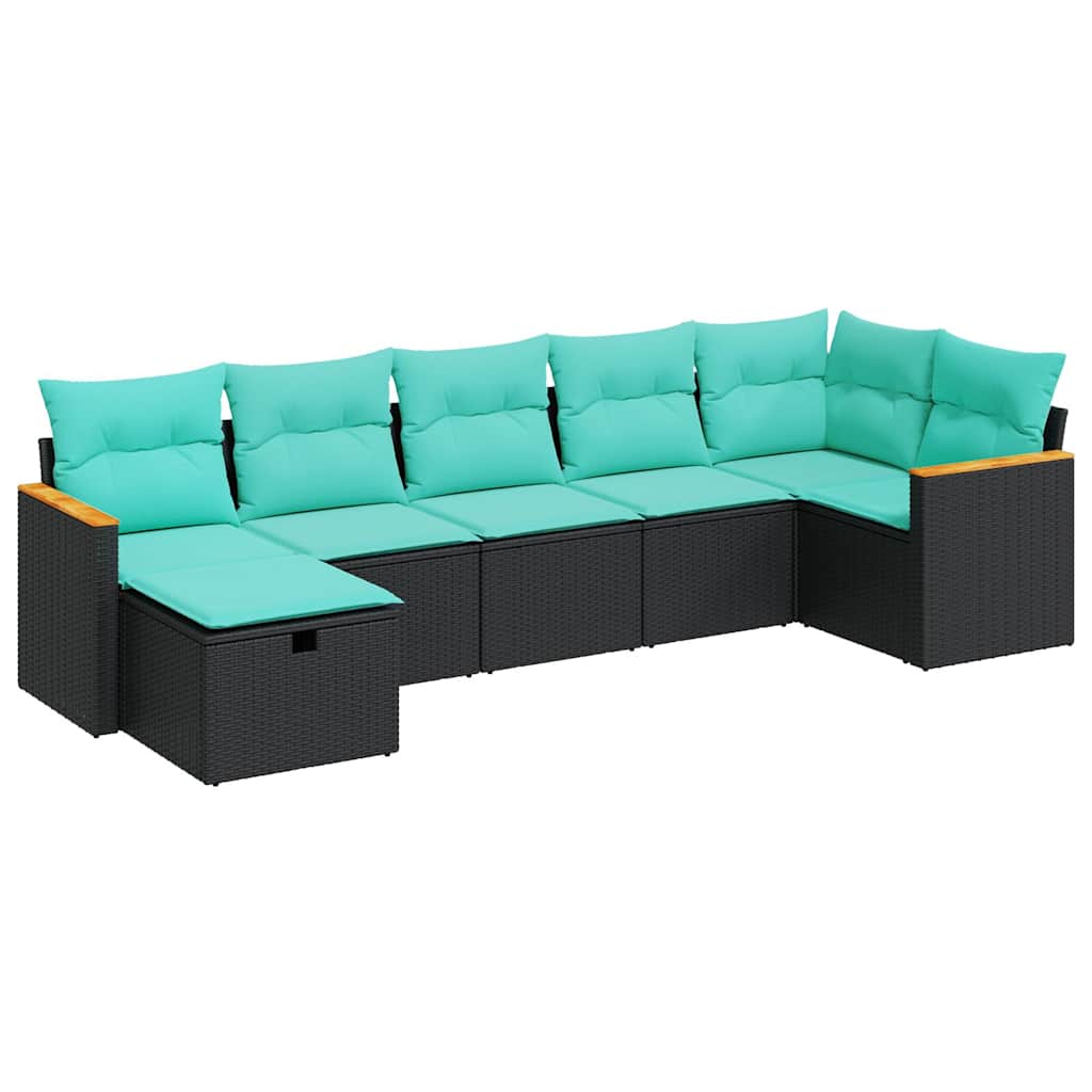 Thumbnail - vidaXL 7-tlg. Garten-Sofagarnitur mit Kissen Schwarz Poly Rattan