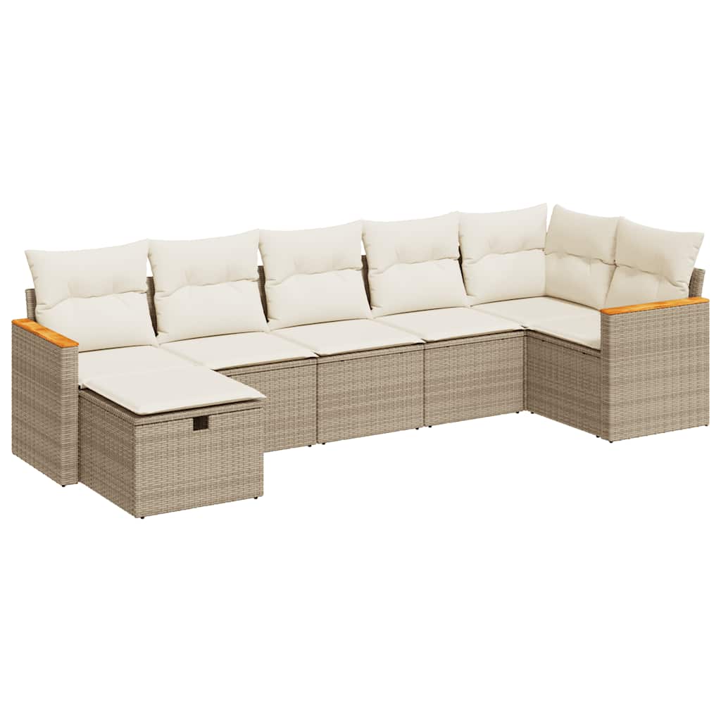 Thumbnail - vidaXL 7-tlg. Garten-Sofagarnitur mit Kissen Beige Poly Rattan